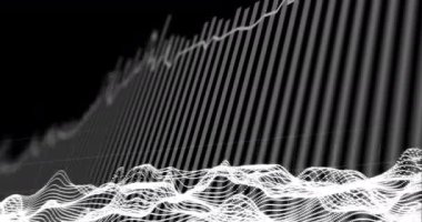 Gri arkaplanda beyaz topoğrafik çizgilerin hareket ettirilmesi. İletişim teknolojisi, soyut dijital arayüz arka plan kavramı dijital olarak oluşturulmuş video.