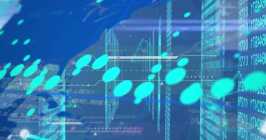 Siyah arkaplan üzerinde veri işleme resmi. Küresel teknoloji, bilgisayar ve dijital arayüz kavramı dijital olarak oluşturulmuş görüntü.