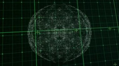 Karanlık arka planda veri işleme ve bağlantı ağının animasyonu. Dijital olarak oluşturulmuş küresel bağlantılar, veri işleme ve dijital arayüz kavramı.