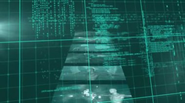 3D DNA iplikçikli ekranların üzerinde veri işleme animasyonu. küresel bilim, hesaplama, veri işleme ve dijital arayüz kavramı dijital olarak oluşturulmuş video.