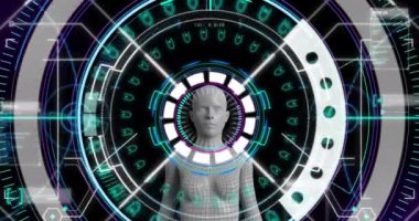 Kapsam taraması ve insan vücudunda veri işleme animasyonu. Küresel bilim, araştırma, dijital arayüz ve dijital olarak oluşturulmuş veri işleme kavramı.