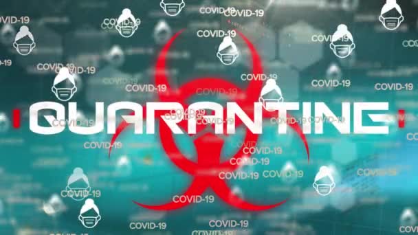 Animation Covid Icons Face Masks Quarantine Blue Background Global Covid — Vídeo de Stock