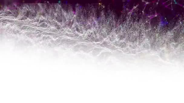 Animation Colourful Connections Rotating Waves White Particles Moving Black Background — Vídeos de Stock