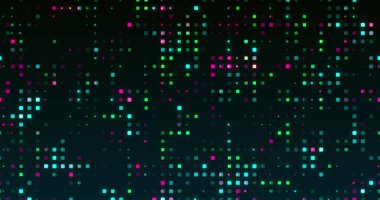 Siyah arkaplanda yanıp sönen renkli noktaların görüntüsü. Renkler, şekiller, hareket ve soyutlama konsepti dijital olarak oluşturuldu.