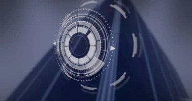 Oda çalışanı üzerinde hareket eden ekranların animasyonu. Küresel bilim, bağlantılar, veri işleme ve dijital arayüz kavramı dijital olarak oluşturulmuş video.