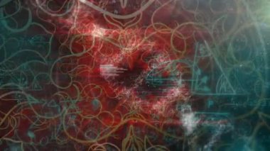 Bilimsel veri işleme ve DNA iplikçiklerinin dönüşünün animasyonu. küresel bilim, hesaplama, veri işleme ve dijital arayüz kavramı dijital olarak oluşturulmuş video.