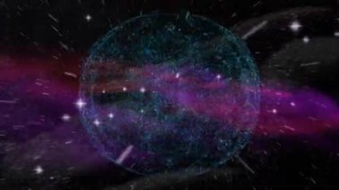 Işık ve uzayın üzerindeki noktalar ve haleler videosu. Renkler, şekiller ve hareket konsepti dijital olarak oluşturulmuş video.
