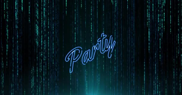 Animation Party Blue Neon Text Green Light Trails Background Global — ストック動画