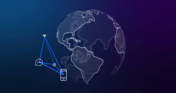 Image Smartphone Connections Tech Icons Globe Navy Background Global Network — Φωτογραφία Αρχείου