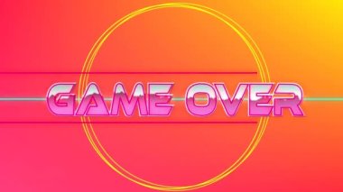 Oyunun animasyonu renkli arkaplandaki geometrik şekiller üzerinde metin üzerinde. Video oyunu, eğlence ve dijital arayüz kavramı dijital olarak oluşturuldu.