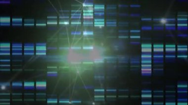 Animation of data processing and network of connections over dark background. Global connections, data processing and digital interface concept digitally generated video.