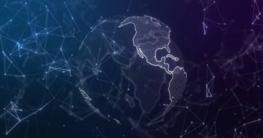 Küresel görüntü ve donanma arkaplanındaki bağlantılar. Küresel ağ, bağlantılar, iletişim ve teknoloji konsepti dijital olarak oluşturuldu.