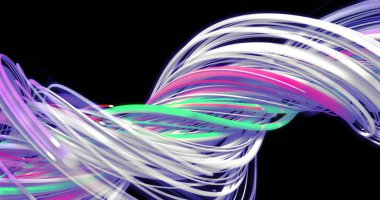 Siyah arkaplan üzerinde ışık izleri. Soyut arkaplan ve dijital arayüz kavramı dijital olarak oluşturuldu.