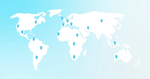 Image World Map Location Marks Blue Background Global Network Connections — 스톡 사진