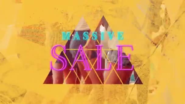 Animation Massive Sale Geometrical Shapes Yellow Background Global Online Sales — Stockvideo