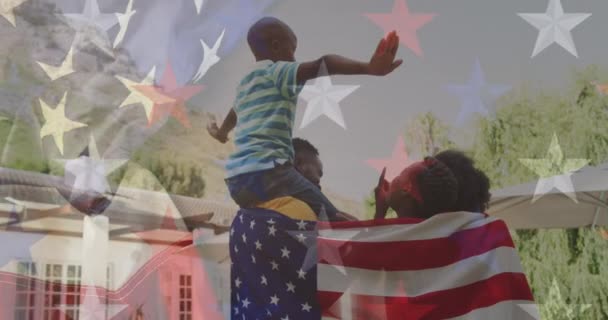 American Flag Design African American Couple Wrapped American Flag Carrying — Stockvideo