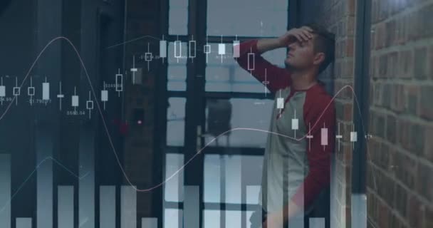 Animation Financial Data Processing Caucasian Man Global Business Finances Data — стоковое видео