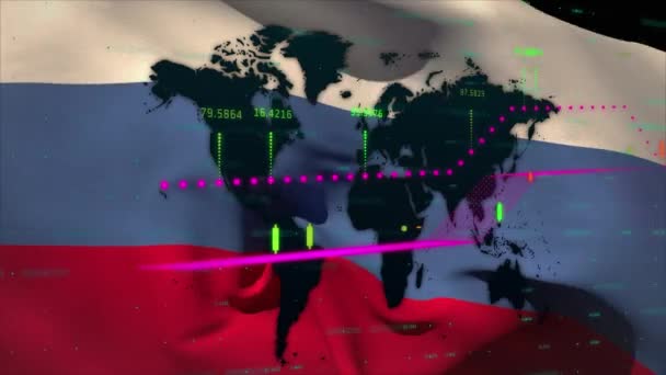 Animation Financial Data Processing Flag Russia World Map Global Business — Αρχείο Βίντεο
