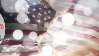 Gazilerin gündüz mesajları ve ABD bayrağı üzerinde uçan ışıklar animasyonu. Gaziler günü konsepti dijital olarak oluşturulmuş video.