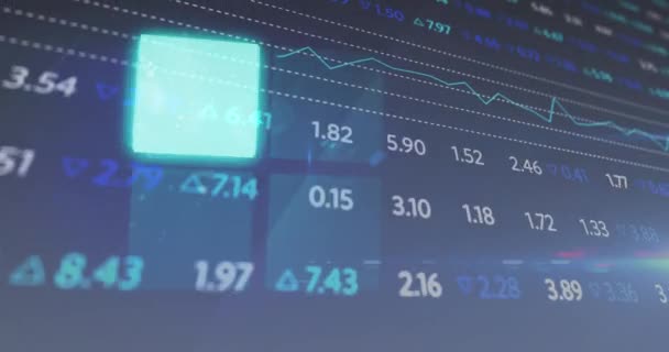 Animation Squares Financial Data Navy Background Global Finance Economy Business — Vídeo de stock