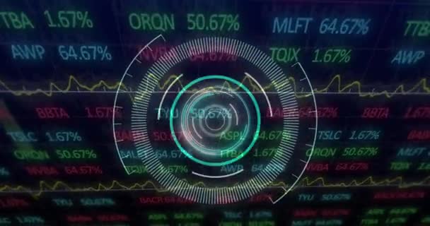 Scanner Redondo Sobre Processamento Dados Mercado Ações Contra Fundo Azul — Vídeo de Stock