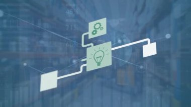 Depoda teknik ikonların canlandırması. Veri işleme, ağ ve teknoloji konsepti dijital olarak oluşturulmuş video.