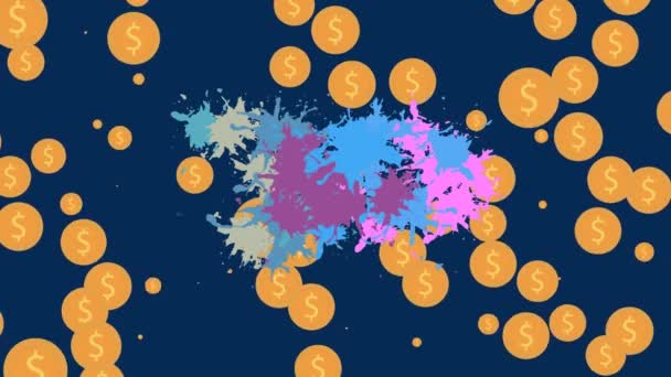 Animation Falling Dollar Signs Blots Dark Background Global Connections Data — Vídeo de Stock