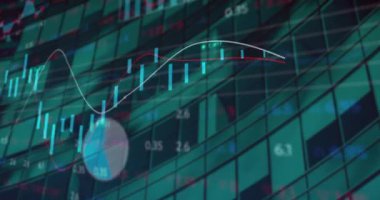 Yüksek binaya karşı finansal ve borsa veri işleme. Küresel ekonomi ve iş teknolojisi kavramı