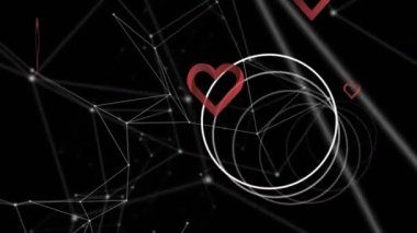 Kalplerle olan bağlantıların karanlık arka planda canlandırılması. Dijital olarak oluşturulmuş küresel bağlantılar, veri işleme ve dijital arayüz kavramı.