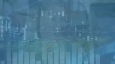 Animation of data processing over person using smartphone. Global connections, data processing and digital interface concept digitally generated video.