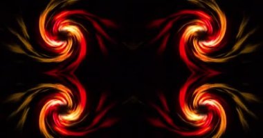 Siyah zemin üzerinde turuncu ışık sarmalı üzerinde ışık denemeleri yapılan beyaz patlamanın animasyonu. İletişim teknolojisi, soyut dijital arayüz arkaplan kavramı dijital olarak oluşturulmuş vide