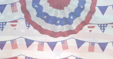 Çeşitli erkek askerler üzerinde Amerikan bayrakları ve anayasasının animasyonu. Amerikan vatanseverliği ve kutlama konsepti dijital olarak oluşturulmuş video.