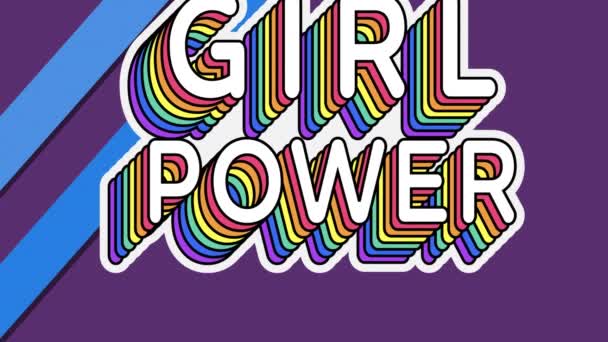 Digital Animation Rainbow Girl Power Text Blue Yellow Stripes Purple — Stock video
