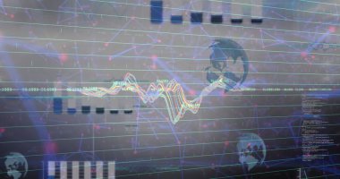 Mavi arkaplanda veri işleme resmi. Küresel bağlantılar, veri işleme ve dijital arayüz konsepti dijital olarak oluşturulmuş resim.