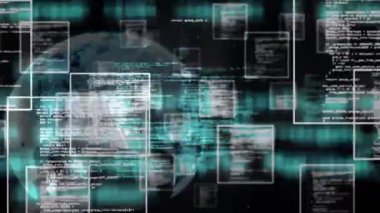 Karanlık arka planda bağlantı ağının ve veri işleme ağının animasyonu. küresel bağlantılar, veri işleme ve dijital arayüz konsepti dijital olarak oluşturulmuş video.