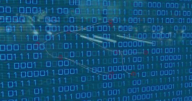 Mavi arkaplanda veri işleme resmi. Küresel bağlantılar, teknoloji ve dijital arayüz konsepti dijital olarak oluşturuldu.