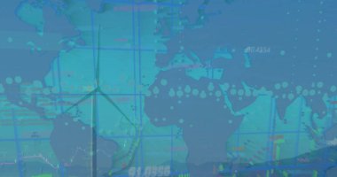 Rüzgar türbini üzerinde veri işleme görüntüsü. Küresel ekoloji ve dijital arayüz kavramı dijital olarak oluşturulmuş görüntü.