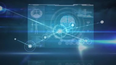 Mavi dijital ekrandaki bağlantıların ve çeşitli verilerin animasyonu. küresel bağlantılar, bilim, teknoloji ve dijital arayüz konsepti dijital olarak oluşturulmuş video.