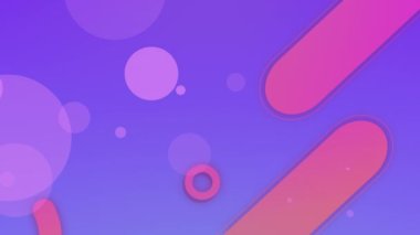 Pembe tüplerin ve mor arka planda dairelerin animasyonu. Renkler, şekiller, hareket konsepti dijital olarak oluşturulmuş video