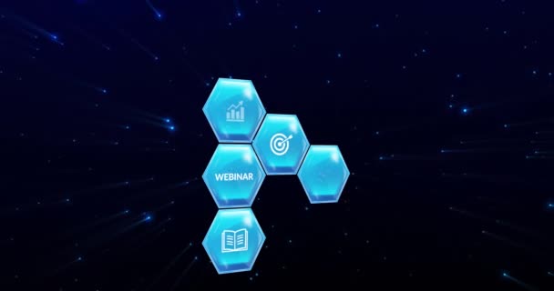 Animation Education Learning Text Icons Blue Hexagons Stars Blue Background — Αρχείο Βίντεο