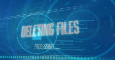 Mavi arkaplan üzerinde hareket eden ekranların veri işleme görüntüsü. Küresel bağlantılar, veri işleme ve dijital arayüz konsepti dijital olarak oluşturulmuş resim.