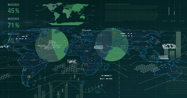 Image World Map Data Processing Black Background Global Technology Computing — Stok fotoğraf