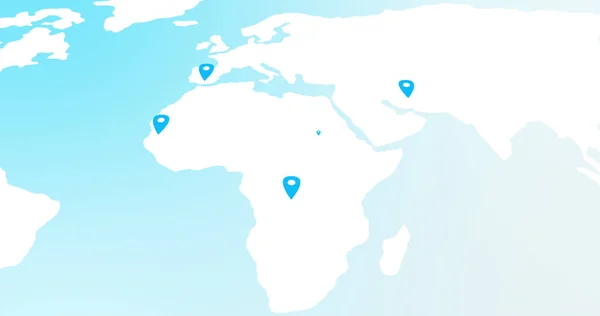Зображення Карти Світу Знаками Розташування Синьому Фоні Глобальна Мережа Язки — стокове фото