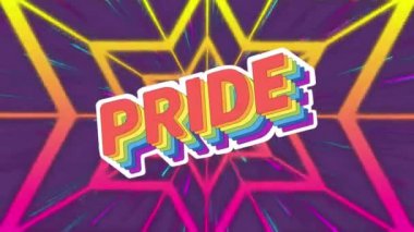 Gökkuşağı gurur mesajı pankartı mor arka planda kusursuz desenli çiçek tasarımına karşı. Kadınların güçlendirme konsepti