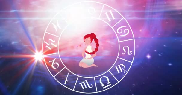 Animation Horoscope Symbols Stars Blue Background Horoscope Digital Interface Concept — Stockvideo