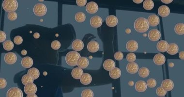 VR kulaklıklı Afro-Amerikan bir kız için yanıp sönen paraların animasyonu. Para, finans, modern teknoloji dijital olarak üretilen video konsepti.