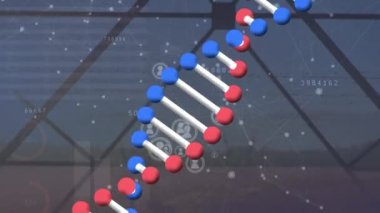 Elektrik direkleri üzerinde DNA ve çeşitli ikonlar ve grafiklerin animasyonu. Veri işleme, bilim, enerji ve teknoloji konsepti dijital olarak oluşturulmuş video.
