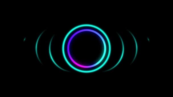Animation Glowing Blue Purple Rings Black Background Communication Technology Abstract — Αρχείο Βίντεο