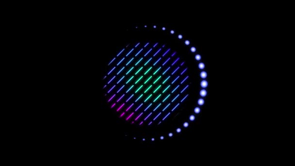 Animation Circle Colourful Stripes Ring Glowing Blue Dots Moving Black — Vídeos de Stock