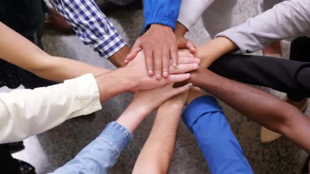 Peace Symbol Mid Section Diverse Office Colleagues Staking Hands Together — Αρχείο Βίντεο